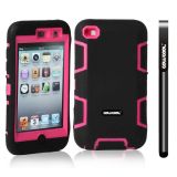 Apple Itouch 4 Case Silicone With Hard Pc Double Color 2in1 Hybrid High Impact Protective Case For Apple Itouch 4(Black with Pink)