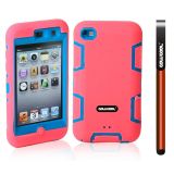 Apple Itouch 4 Case Silicone With Hard Pc Double Color 2in1 Hybrid High Impact Protective Case For Apple Itouch 4(Pink with Teal)