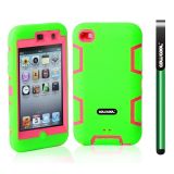 Apple Itouch 4 Case Silicone With Hard Pc Double Color 2in1 Hybrid High Impact Protective Case For Apple Itouch 4(Green with Deep Orange)