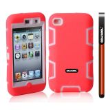 Apple Itouch 4 Case Silicone With Hard Pc Double Color 2in1 Hybrid High Impact Protective Case For Apple Itouch 4(Pink with White)