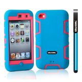 Apple Itouch 4 Case Silicone With Hard Pc Double Color 2in1 Hybrid High Impact Protective Case For Apple Itouch 4(Sky Blue with Pink)