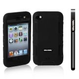 Apple Itouch 4 Case Silicone With Hard Pc Double Color 2in1 Hybrid High Impact Protective Case For Apple Itouch 4(Black with Black)