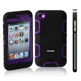 Apple Itouch 4 Case Silicone With Hard Pc Double Color 2in1 Hybrid High Impact Protective Case For Apple Itouch 4(Black with Purple)