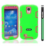 Samsung N9600 Galaxys5 Case Silicone With Hard Pc Double Color 2in1 Hybrid High Impact Protective Case For Samsung N9600 Galaxys5(Green with Pink)