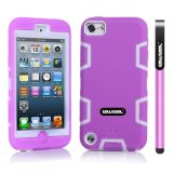 Apple Itouch5 Case Silicone With Hard Pc Double Color 2in1 Hybrid High Impact Protective Case For Apple Itouch5(Purple with White)