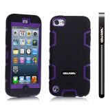 Apple Itouch5 Case Silicone With Hard Pc Double Color 2in1 Hybrid High Impact Protective Case For Apple Itouch5(Black with Purple)