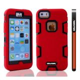 Apple Iphone 5C Case Silicone With Hard Pc Double Color 2in1 Hybrid High Impact Protective Case For Apple Iphone 5C(Red with Black)