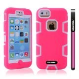 Apple Iphone 5C Case Silicone With Hard Pc Double Color 2in1 Hybrid High Impact Protective Case For Apple Iphone 5C(Pink with White)