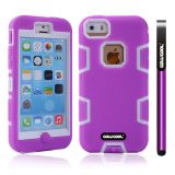 Apple Iphone 5C Case Silicone With Hard Pc Double Color 2in1 Hybrid High Impact Protective Case For Apple Iphone 5C(Purple with White)