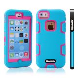 Apple Iphone 5C Case Silicone With Hard Pc Double Color 2in1 Hybrid High Impact Protective Case For Apple Iphone 5C(Sky Blue with Pink)