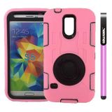 Samsung N9600 Galaxys5 Case Silicone With Hard Pc Double Color 2in1 Hybrid High Impact With 360 Degree Rotation Kickstand Protective Case For Samsung N9600 Galaxys5(Pink)