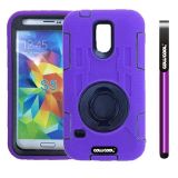 Samsung N9600 Galaxys5 Case Silicone With Hard Pc Double Color 2in1 Hybrid High Impact With 360 Degree Rotation Kickstand Protective Case For Samsung N9600 Galaxys5(Purple)