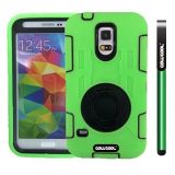 Samsung N9600 Galaxys5 Case Silicone With Hard Pc Double Color 2in1 Hybrid High Impact With 360 Degree Rotation Kickstand Protective Case For Samsung N9600 Galaxys5(Green)