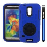 Samsung N9600 Galaxys5 Case Silicone With Hard Pc Double Color 2in1 Hybrid High Impact With 360 Degree Rotation Kickstand Protective Case For Samsung N9600 Galaxys5(Blue)