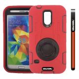 Samsung N9600 Galaxys5 Case Silicone With Hard Pc Double Color 2in1 Hybrid High Impact With 360 Degree Rotation Kickstand Protective Case For Samsung N9600 Galaxys5(Red)