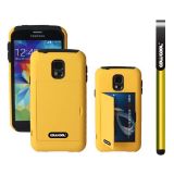 Samsung N9600 Galaxys5 Case Silicone With Hard Pc Business Card Holder Double Color 2in1 Hybrid High Impact With Kickstand Protective Case For(Yellow)