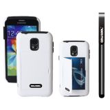 Samsung N9600 Galaxys5 Case Silicone With Hard Pc Business Card Holder Double Color 2in1 Hybrid High Impact With Kickstand Protective Case For(White)