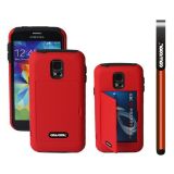 Samsung N9600 Galaxys5 Case Silicone With Hard Pc Business Card Holder Double Color 2in1 Hybrid High Impact With Kickstand Protective Case For(Red)