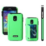 Samsung N9600 Galaxys5 Case Silicone With Hard Pc Business Card Holder Double Color 2in1 Hybrid High Impact With Kickstand Protective Case For(Green)