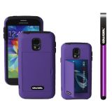 Samsung N9600 Galaxys5 Case Silicone With Hard Pc Business Card Holder Double Color 2in1 Hybrid High Impact With Kickstand Protective Case For(Purple)