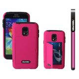 Samsung N9600 Galaxys5 Case Silicone With Hard Pc Business Card Holder Double Color 2in1 Hybrid High Impact With Kickstand Protective Case For(Rose Pink)