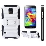 Samsung N9600 Galaxys5 Case Silicone With Hard Pc Fish Bone 2in1 Hybrid High Impact With Kickstand Protective Case For Samsung N9600 Galaxys5(White)