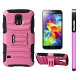 Samsung N9600 Galaxys5 Case Silicone With Hard Pc Fish Bone 2in1 Hybrid High Impact With Kickstand Protective Case For Samsung N9600 Galaxys5(Pink)