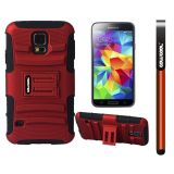 Samsung N9600 Galaxys5 Case Silicone With Hard Pc Fish Bone 2in1 Hybrid High Impact With Kickstand Protective Case For Samsung N9600 Galaxys5(Red)