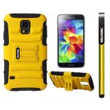 Samsung N9600 Galaxys5 Case Silicone With Hard Pc Fish Bone 2in1 Hybrid High Impact With Kickstand Protective Case For Samsung N9600 Galaxys5(Yellow)