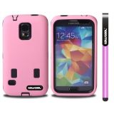 Samsung N9600 Galaxys5 Case Silicone With Hard Pc Double Color 2in1 Hybrid High Impact Protective Case For Samsung N9600 Galaxys5(Pink)