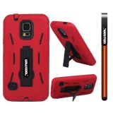 Samsung N9600 Galaxys5 Case Silicone With Hard Pc Fish Bone 2in1 Hybrid High Impact With Kickstand Protective Case For Samsung N9600 Galaxys5(Red)