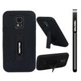 Samsung N9600 Galaxys5 Case Silicone With Hard Pc Fish Bone 2in1 Hybrid High Impact With Kickstand Protective Case For Samsung N9600 Galaxys5(Black)