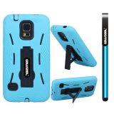 Samsung N9600 Galaxys5 Case Silicone With Hard Pc Fish Bone 2in1 Hybrid High Impact With Kickstand Protective Case For Samsung N9600 Galaxys5(Sky Blue)