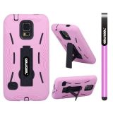 Samsung N9600 Galaxys5 Case Silicone With Hard Pc Fish Bone 2in1 Hybrid High Impact With Kickstand Protective Case For Samsung N9600 Galaxys5(Pink)