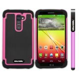 LG G2 Case Silicone With Hard Pc Football Texture 3in1 Hybrid High Impact Protective Case For LG G2(Rose Pink)