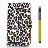 Samsung N9600 Galaxys5 Case Pu Leather Leopard Print Hand Stitching Wallet Kickstand Credit Card Holder Protective Case For Samsung 9300 Galaxy S3(White)