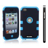 Apple Itouch 4 Case Silicone With Hard Pc Double Color 2in1 Hybrid High Impact Protective Case For Apple Itouch 4(Sky Blue with Black)